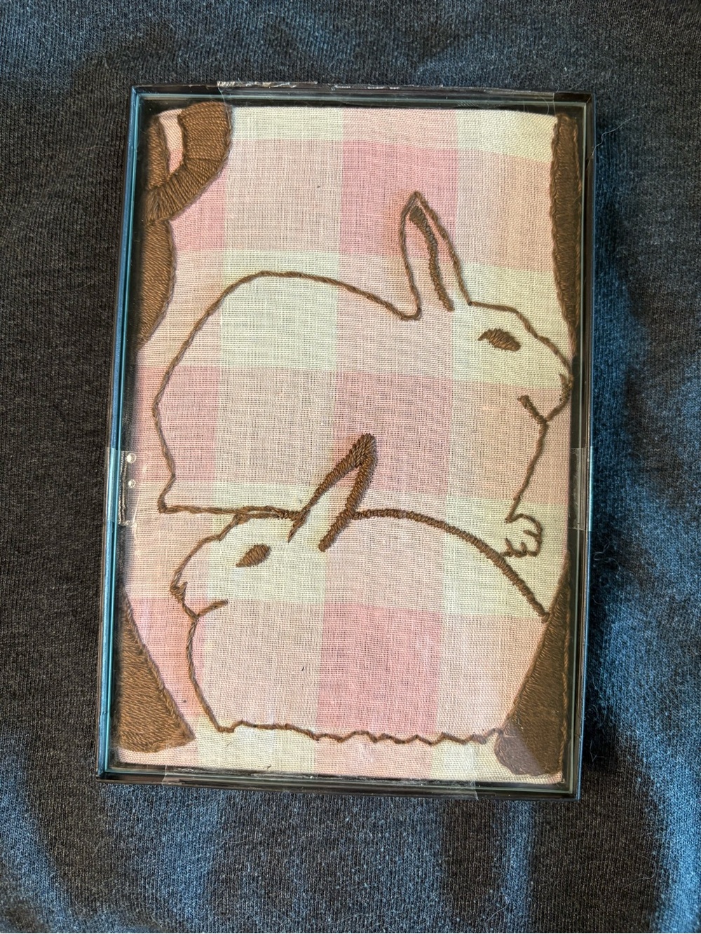 Pink Gingham Bunny Framed Fabric Art